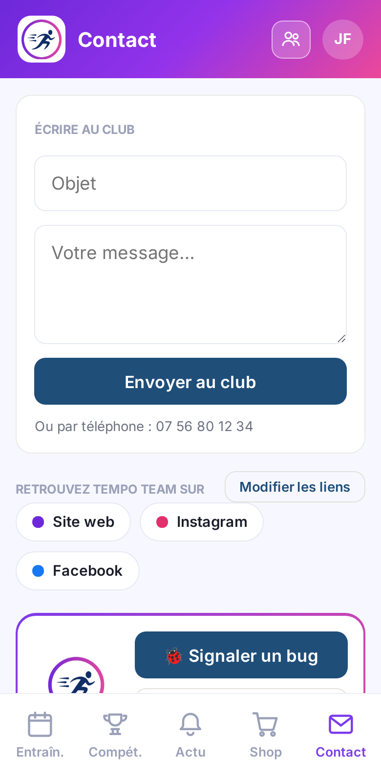 Contact du club